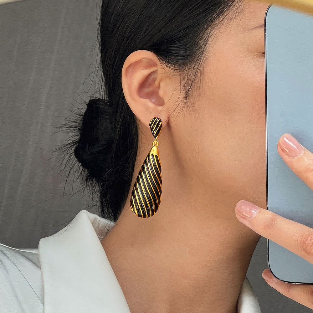316L Stainless Steel 18K Gold PVD Enamel Water Drop Earrings - Elegant Gold Enamel Water Drop Earrings Wholesale Stainless Steel Jewelry - Sensitive Skin Friendly - Detail 3