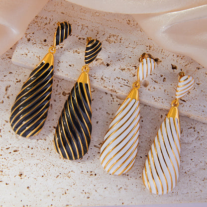 316L Stainless Steel 18K Gold PVD Enamel Water Drop Earrings - Elegant Gold Enamel Water Drop Earrings Wholesale Stainless Steel Jewelry - Sensitive Skin Friendly - Detail 5