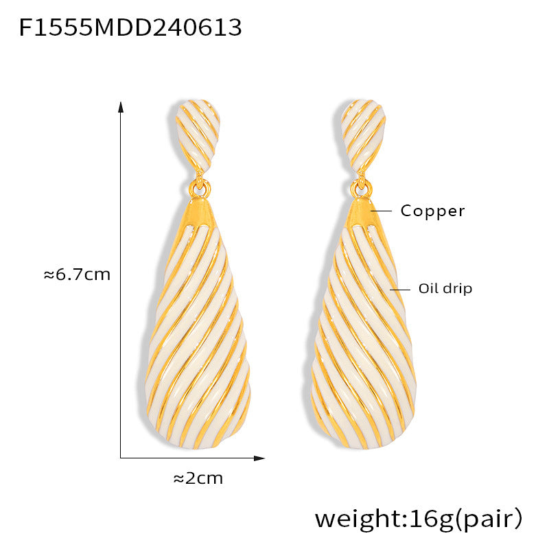 316L Stainless Steel 18K Gold PVD Enamel Water Drop Earrings - Elegant Gold Enamel Water Drop Earrings Wholesale Stainless Steel Jewelry - Sensitive Skin Friendly - Detail 6