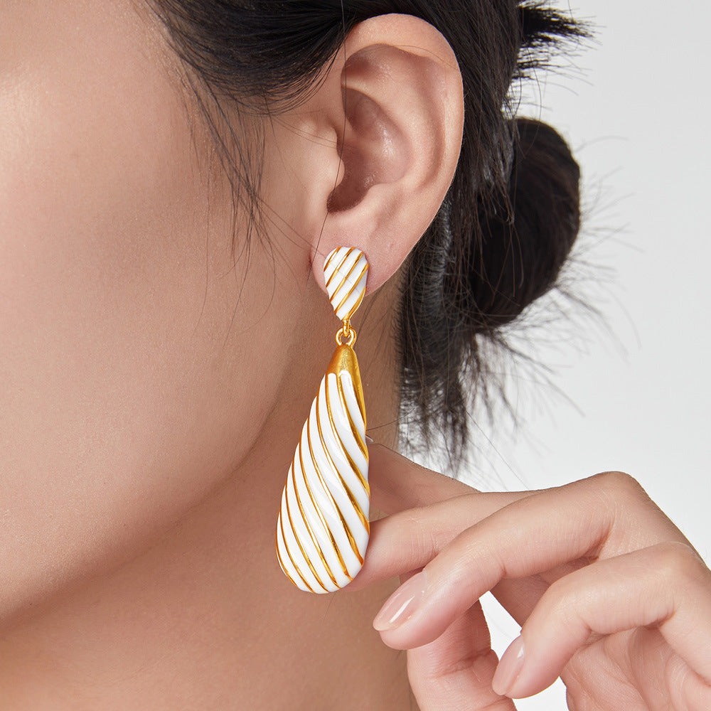 316L Stainless Steel 18K Gold PVD Enamel Water Drop Earrings - Elegant Gold Enamel Water Drop Earrings Wholesale Stainless Steel Jewelry - Sensitive Skin Friendly - Detail 7
