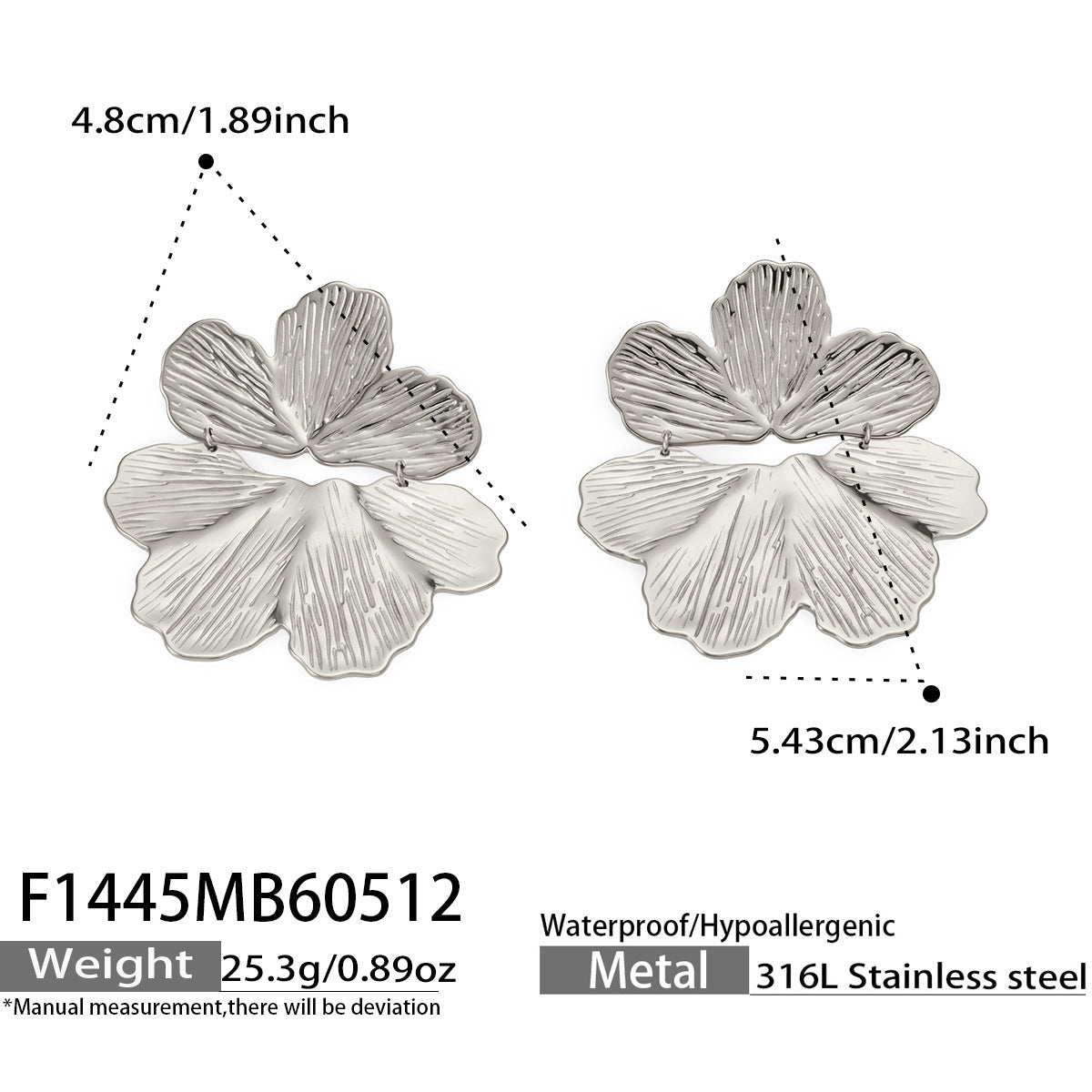 316L Stainless Steel 18K Gold PVD Exaggerated Floral Earrings - Exaggerated Floral Bold Modern Wholesale Stainless Steel Jewelry - Sensitive Skin Friendly - Detail 13