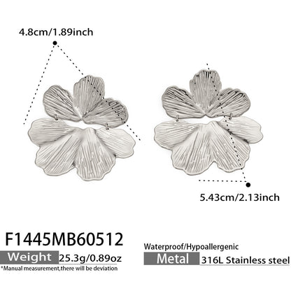 316L Stainless Steel 18K Gold PVD Exaggerated Floral Earrings - Exaggerated Floral Bold Modern Wholesale Stainless Steel Jewelry - Sensitive Skin Friendly - Detail 13