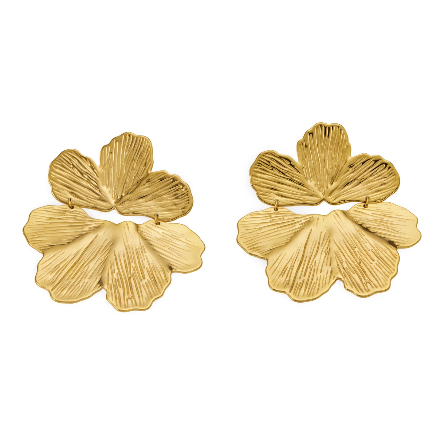 316L Stainless Steel 18K Gold PVD Exaggerated Floral Earrings - Exaggerated Floral Bold Modern Wholesale Stainless Steel Jewelry - Sensitive Skin Friendly - Detail 4