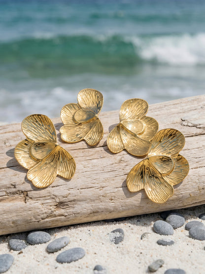 316L Stainless Steel 18K Gold PVD Exaggerated Geometric Leaf Earrings - Exaggerated Geometric Leaf Modern Chic Wholesale Stainless Steel Jewelry - Sensitive Skin Friendly - Detail 1