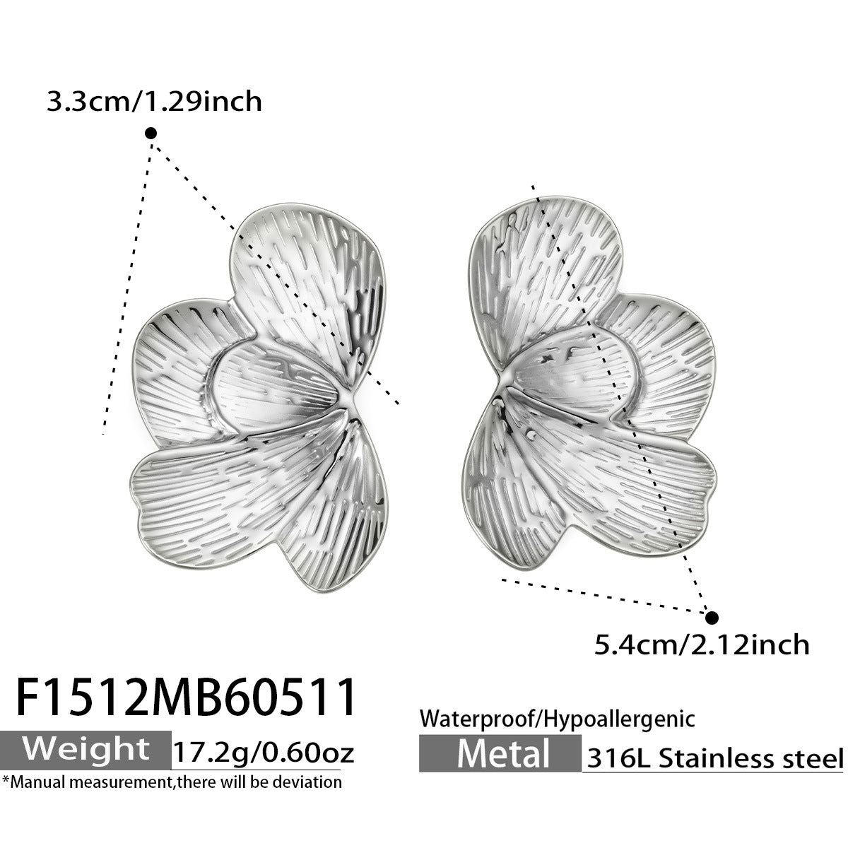 316L Stainless Steel 18K Gold PVD Exaggerated Geometric Leaf Earrings - Exaggerated Geometric Leaf Modern Chic Wholesale Stainless Steel Jewelry - Sensitive Skin Friendly - Detail 10