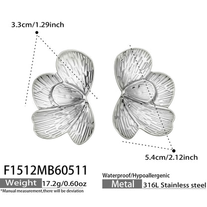 316L Stainless Steel 18K Gold PVD Exaggerated Geometric Leaf Earrings - Exaggerated Geometric Leaf Modern Chic Wholesale Stainless Steel Jewelry - Sensitive Skin Friendly - Detail 10