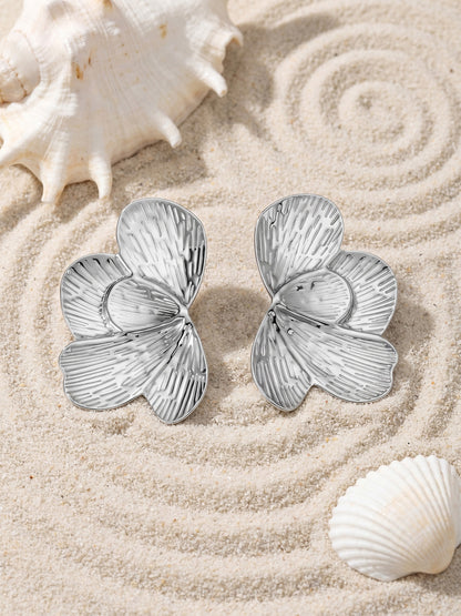 316L Stainless Steel 18K Gold PVD Exaggerated Geometric Leaf Earrings - Exaggerated Geometric Leaf Modern Chic Wholesale Stainless Steel Jewelry - Sensitive Skin Friendly - Detail 12