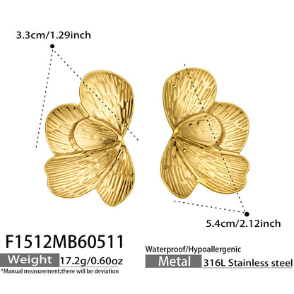 316L Stainless Steel 18K Gold PVD Exaggerated Geometric Leaf Earrings - Exaggerated Geometric Leaf Modern Chic Wholesale Stainless Steel Jewelry - Sensitive Skin Friendly - Detail 14