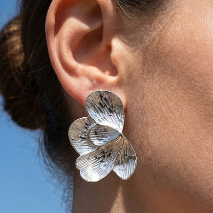 316L Stainless Steel 18K Gold PVD Exaggerated Geometric Leaf Earrings - Exaggerated Geometric Leaf Modern Chic Wholesale Stainless Steel Jewelry - Sensitive Skin Friendly - Detail 16