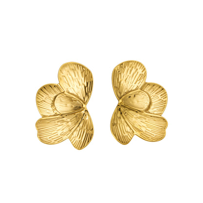 316L Stainless Steel 18K Gold PVD Exaggerated Geometric Leaf Earrings - Exaggerated Geometric Leaf Modern Chic Wholesale Stainless Steel Jewelry - Sensitive Skin Friendly - Detail 18