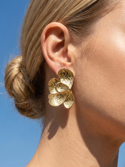 316L Stainless Steel 18K Gold PVD Exaggerated Geometric Leaf Earrings - Exaggerated Geometric Leaf Modern Chic Wholesale Stainless Steel Jewelry - Sensitive Skin Friendly - Detail 2