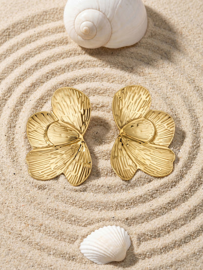 316L Stainless Steel 18K Gold PVD Exaggerated Geometric Leaf Earrings - Exaggerated Geometric Leaf Modern Chic Wholesale Stainless Steel Jewelry - Sensitive Skin Friendly - Detail 4