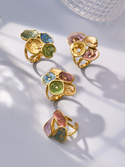 316L Stainless Steel 18K Gold PVD Exaggerated Leaf Colorful Enamel Ring - Exaggerated Leaf Colorful Enamel Modern Coastal Wholesale Stainless Steel Jewelry - Sensitive Skin Friendly - Detail 10