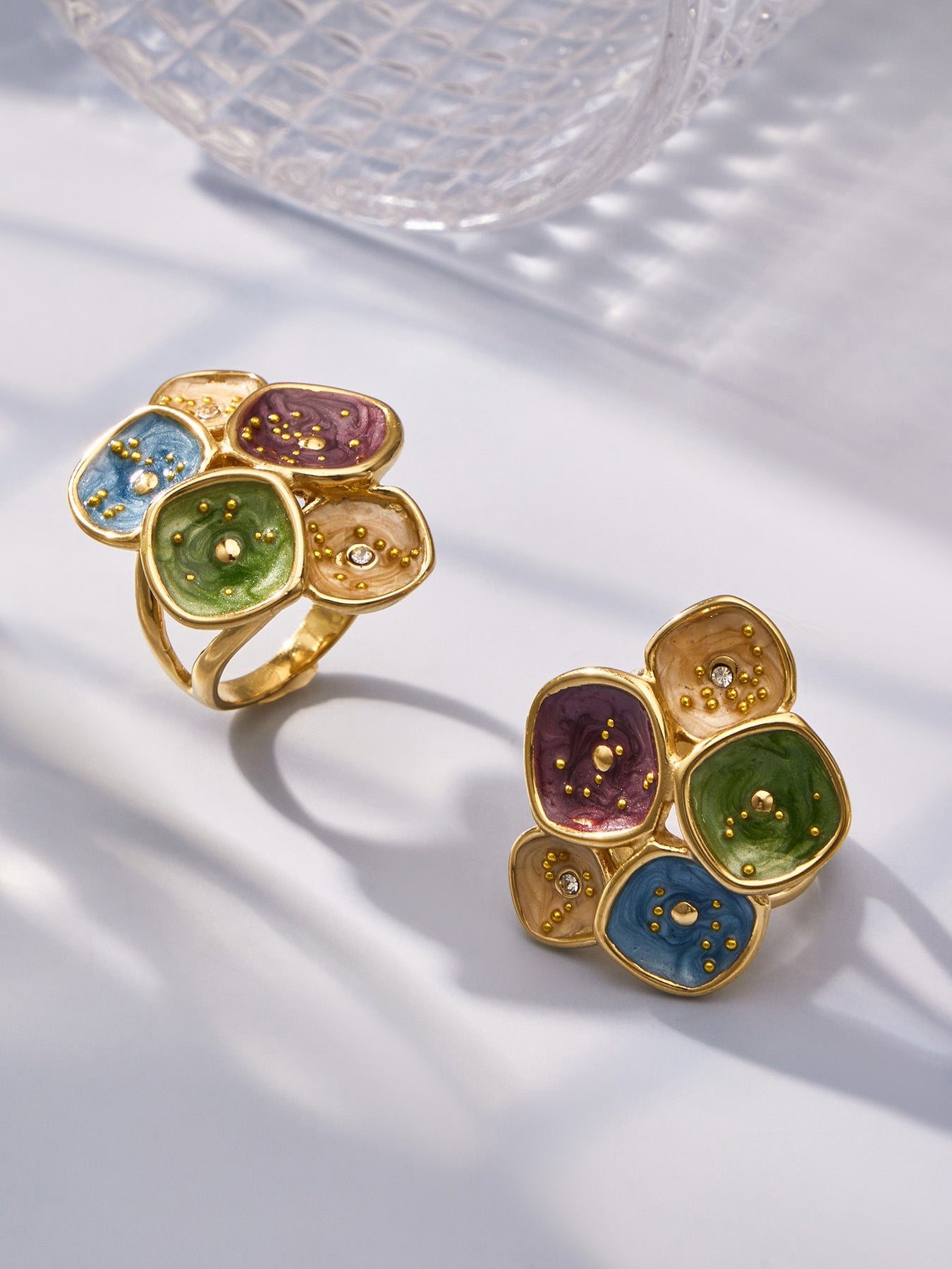 316L Stainless Steel 18K Gold PVD Exaggerated Leaf Colorful Enamel Ring - Exaggerated Leaf Colorful Enamel Modern Coastal Wholesale Stainless Steel Jewelry - Sensitive Skin Friendly - Detail 12