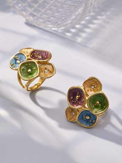 316L Stainless Steel 18K Gold PVD Exaggerated Leaf Colorful Enamel Ring - Exaggerated Leaf Colorful Enamel Modern Coastal Wholesale Stainless Steel Jewelry - Sensitive Skin Friendly - Detail 12