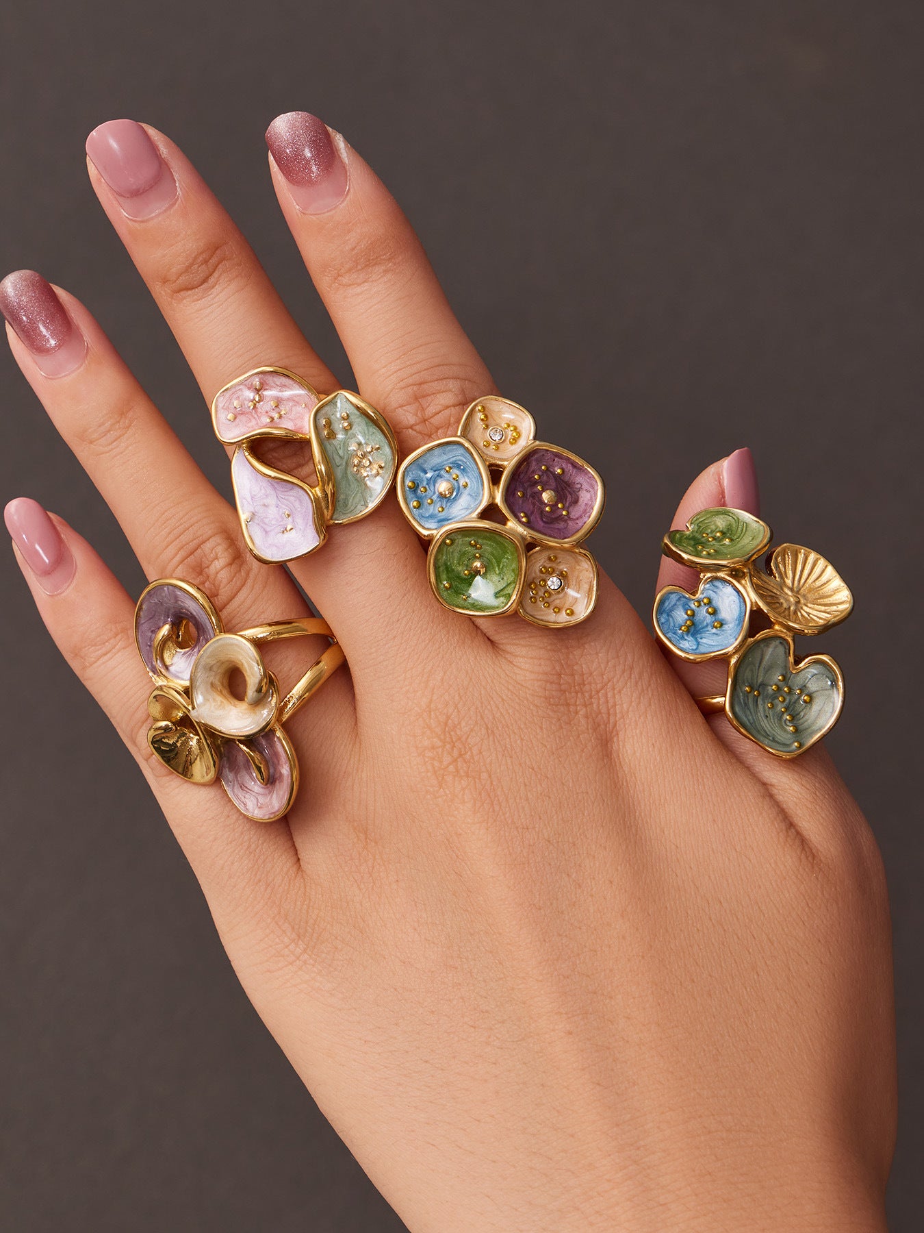 316L Stainless Steel 18K Gold PVD Exaggerated Leaf Colorful Enamel Ring - Exaggerated Leaf Colorful Enamel Modern Coastal Wholesale Stainless Steel Jewelry - Sensitive Skin Friendly - Detail 13