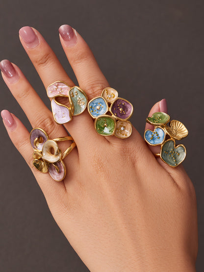 316L Stainless Steel 18K Gold PVD Exaggerated Leaf Colorful Enamel Ring - Exaggerated Leaf Colorful Enamel Modern Coastal Wholesale Stainless Steel Jewelry - Sensitive Skin Friendly - Detail 13