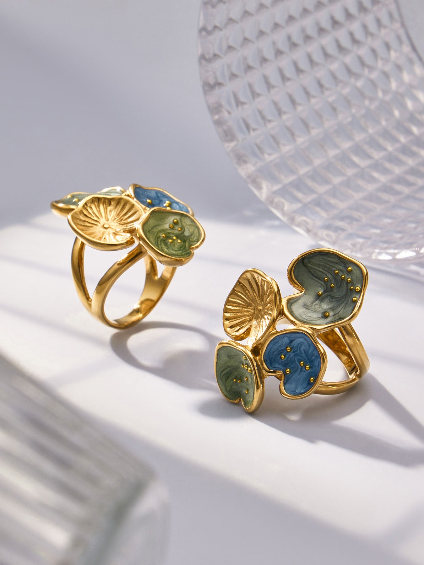 316L Stainless Steel 18K Gold PVD Exaggerated Leaf Colorful Enamel Ring - Exaggerated Leaf Colorful Enamel Modern Coastal Wholesale Stainless Steel Jewelry - Sensitive Skin Friendly - Detail 14