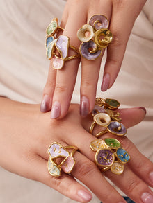 316L Stainless Steel 18K Gold PVD Exaggerated Leaf Colorful Enamel Ring - Exaggerated Leaf Colorful Enamel Modern Coastal Wholesale Stainless Steel Jewelry - Sensitive Skin Friendly - Detail 16