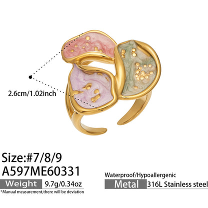 316L Stainless Steel 18K Gold PVD Exaggerated Leaf Colorful Enamel Ring - Exaggerated Leaf Colorful Enamel Modern Coastal Wholesale Stainless Steel Jewelry - Sensitive Skin Friendly - Detail 18