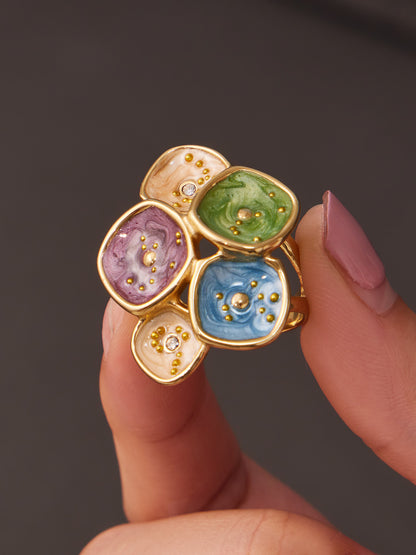 316L Stainless Steel 18K Gold PVD Exaggerated Leaf Colorful Enamel Ring - Exaggerated Leaf Colorful Enamel Modern Coastal Wholesale Stainless Steel Jewelry - Sensitive Skin Friendly - Detail 19