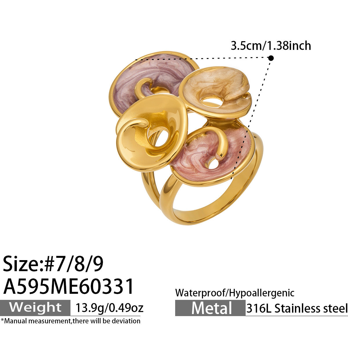 316L Stainless Steel 18K Gold PVD Exaggerated Leaf Colorful Enamel Ring - Exaggerated Leaf Colorful Enamel Modern Coastal Wholesale Stainless Steel Jewelry - Sensitive Skin Friendly - Detail 20