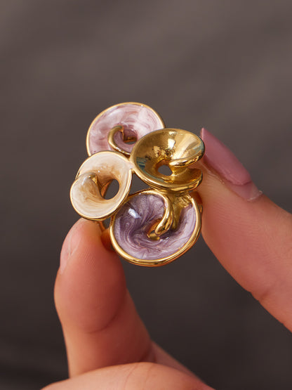 316L Stainless Steel 18K Gold PVD Exaggerated Leaf Colorful Enamel Ring - Exaggerated Leaf Colorful Enamel Modern Coastal Wholesale Stainless Steel Jewelry - Sensitive Skin Friendly - Detail 3