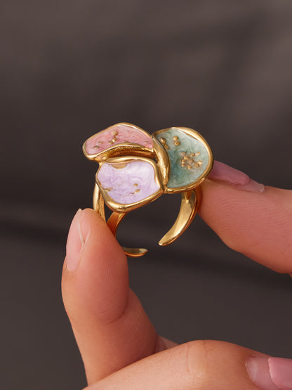 316L Stainless Steel 18K Gold PVD Exaggerated Leaf Colorful Enamel Ring - Exaggerated Leaf Colorful Enamel Modern Coastal Wholesale Stainless Steel Jewelry - Sensitive Skin Friendly - Detail 4