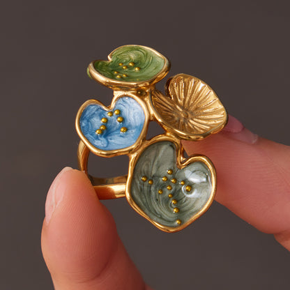 316L Stainless Steel 18K Gold PVD Exaggerated Leaf Colorful Enamel Ring - Exaggerated Leaf Colorful Enamel Modern Coastal Wholesale Stainless Steel Jewelry - Sensitive Skin Friendly - Detail 6