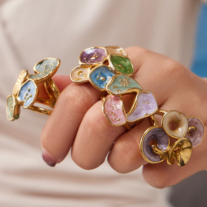 316L Stainless Steel 18K Gold PVD Exaggerated Leaf Colorful Enamel Ring - Exaggerated Leaf Colorful Enamel Modern Coastal Wholesale Stainless Steel Jewelry - Sensitive Skin Friendly - Detail 9