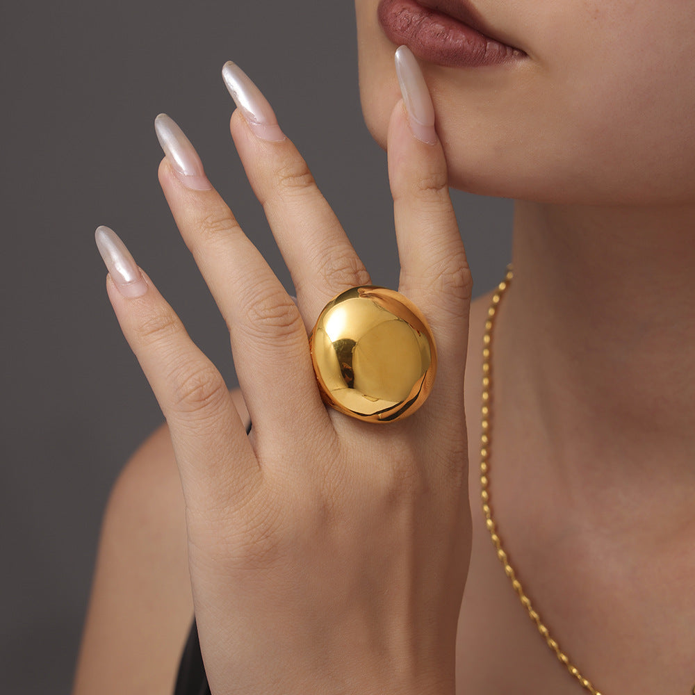 316L Stainless Steel 18K Gold PVD Exaggerated Roman Pattern Ring - Exaggerated Roman Pattern Gold Ring Wholesale Stainless Steel Jewelry - Sensitive Skin Friendly - Detail 1