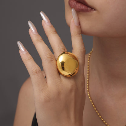 316L Stainless Steel 18K Gold PVD Exaggerated Roman Pattern Ring - Exaggerated Roman Pattern Gold Ring Wholesale Stainless Steel Jewelry - Sensitive Skin Friendly - Detail 1
