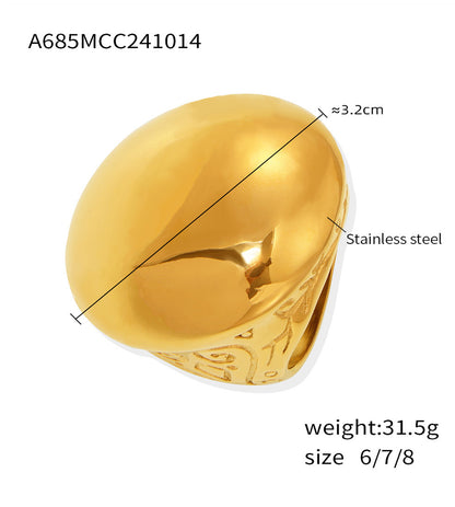 316L Stainless Steel 18K Gold PVD Exaggerated Roman Pattern Ring - Exaggerated Roman Pattern Gold Ring Wholesale Stainless Steel Jewelry - Sensitive Skin Friendly - Detail 2