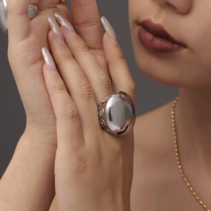 316L Stainless Steel 18K Gold PVD Exaggerated Roman Pattern Ring - Exaggerated Roman Pattern Gold Ring Wholesale Stainless Steel Jewelry - Sensitive Skin Friendly - Detail 6