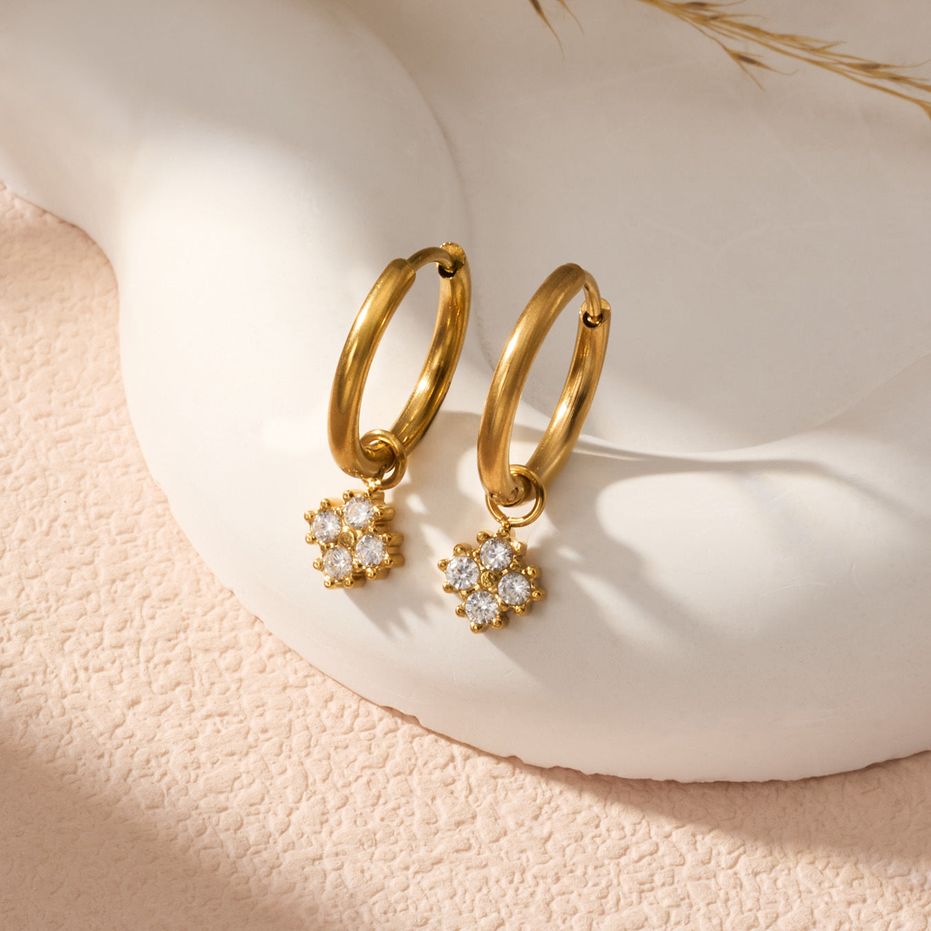 316L Stainless Steel 18K Gold PVD Exquisite Zircon Drop Earrings - Zircon Drop, Modern, Exquisite Wholesale Stainless Steel Jewelry - Sensitive Skin Friendly - Detail 11