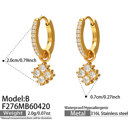 316L Stainless Steel 18K Gold PVD Exquisite Zircon Drop Earrings - Zircon Drop, Modern, Exquisite Wholesale Stainless Steel Jewelry - Sensitive Skin Friendly - Detail 14