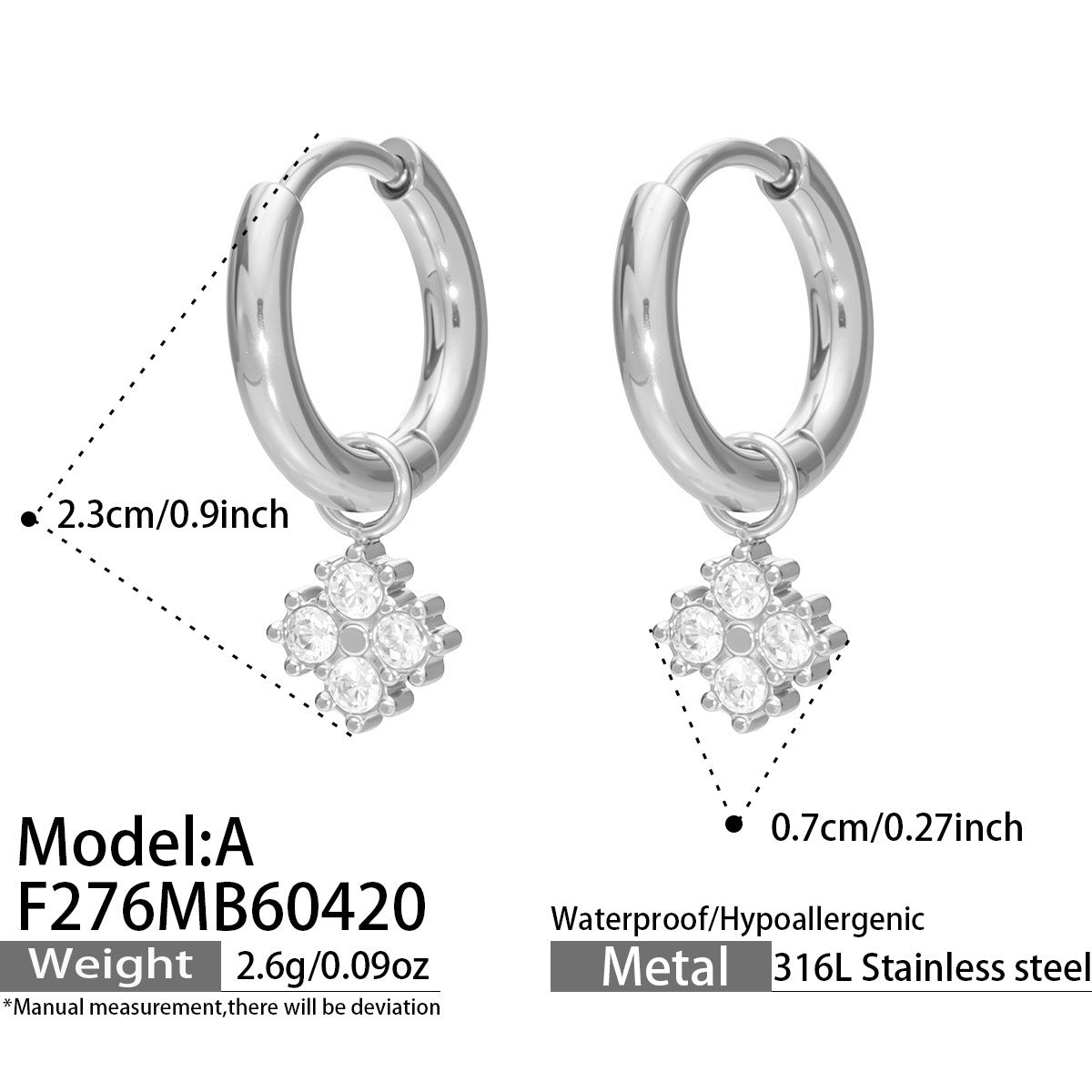 316L Stainless Steel 18K Gold PVD Exquisite Zircon Drop Earrings - Zircon Drop, Modern, Exquisite Wholesale Stainless Steel Jewelry - Sensitive Skin Friendly - Detail 15