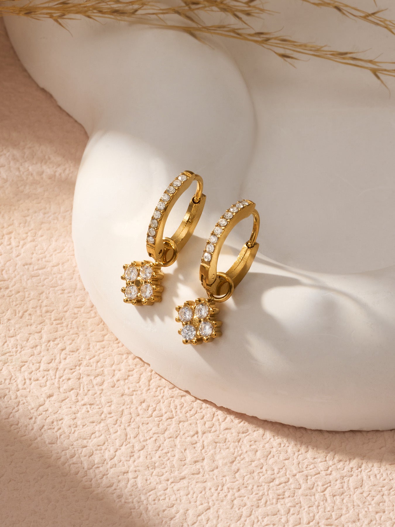 316L Stainless Steel 18K Gold PVD Exquisite Zircon Drop Earrings - Zircon Drop, Modern, Exquisite Wholesale Stainless Steel Jewelry - Sensitive Skin Friendly - Detail 7
