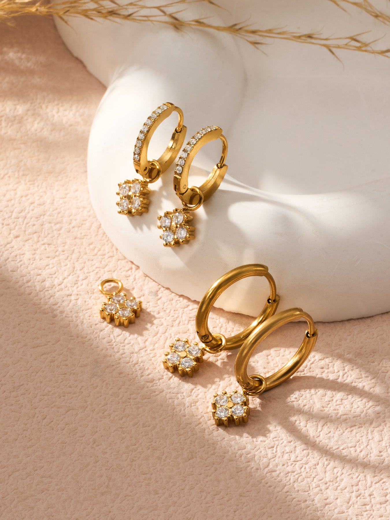 316L Stainless Steel 18K Gold PVD Exquisite Zircon Drop Earrings - Zircon Drop, Modern, Exquisite Wholesale Stainless Steel Jewelry - Sensitive Skin Friendly - Detail 8