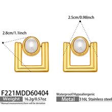 316L Stainless Steel 18K Gold PVD Faux Pearl Vintage Geometric Square Stud Earrings - Faux Pearl, Vintage, Geometric, Square, Gold Wholesale Stainless Steel Jewelry - Sensitive Skin Friendly - Detail 1