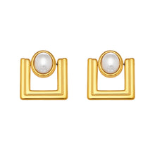 316L Stainless Steel 18K Gold PVD Faux Pearl Vintage Geometric Square Stud Earrings - Faux Pearl, Vintage, Geometric, Square, Gold Wholesale Stainless Steel Jewelry - Sensitive Skin Friendly - Detail 9