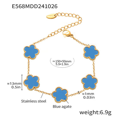 316L Stainless Steel 18K Gold PVD Five Leaf Flower Bracelet - Elegant Gold Flower Bracelet Wholesale Stainless Steel Jewelry - Sensitive Skin Friendly - Detail 2