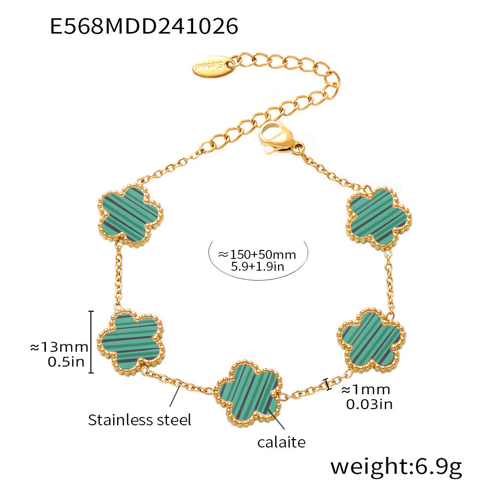 316L Stainless Steel 18K Gold PVD Five Leaf Flower Bracelet - Elegant Gold Flower Bracelet Wholesale Stainless Steel Jewelry - Sensitive Skin Friendly - Detail 4