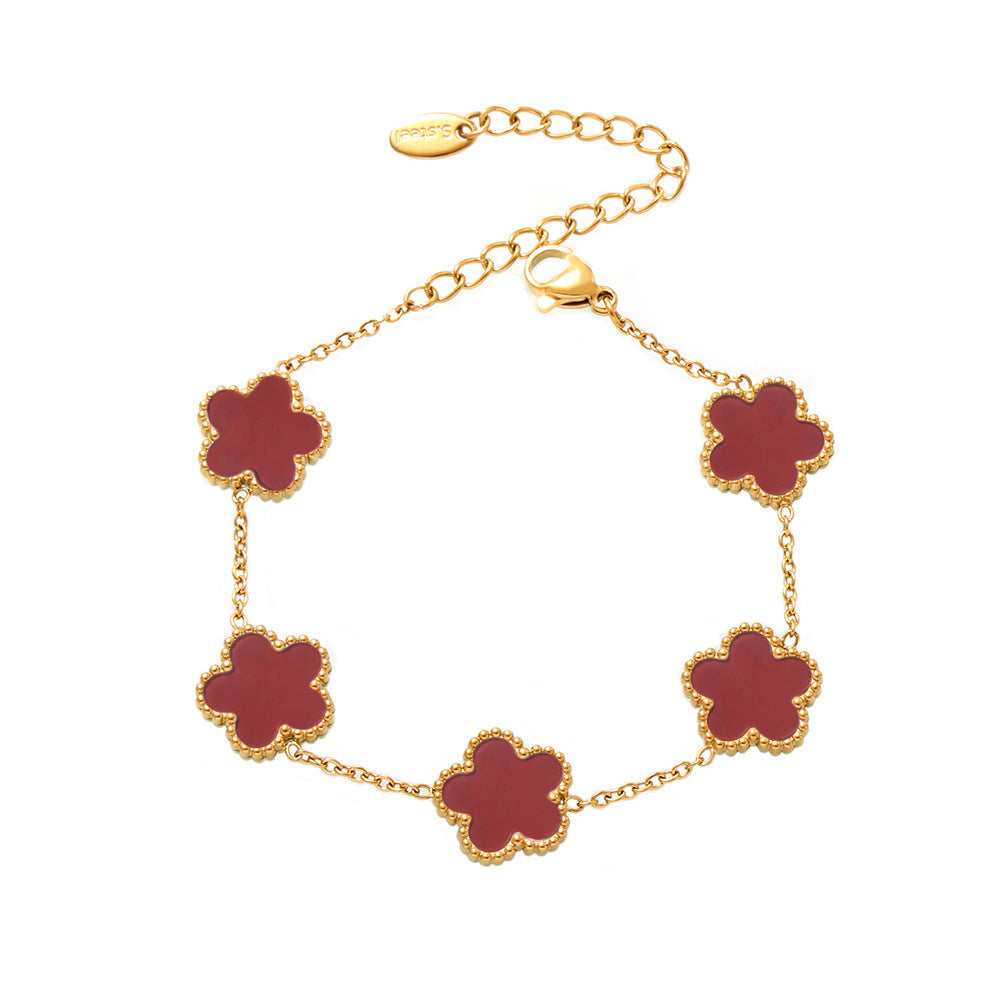 316L Stainless Steel 18K Gold PVD Five Leaf Flower Bracelet - Elegant Gold Flower Bracelet Wholesale Stainless Steel Jewelry - Sensitive Skin Friendly - Detail 7