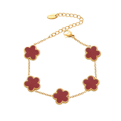 316L Stainless Steel 18K Gold PVD Five Leaf Flower Bracelet - Elegant Gold Flower Bracelet Wholesale Stainless Steel Jewelry - Sensitive Skin Friendly - Detail 7