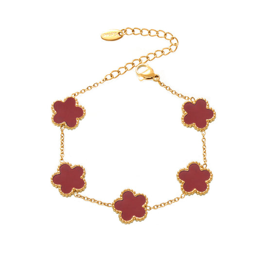 316L Stainless Steel 18K Gold PVD Five Leaf Flower Bracelet - Elegant Gold Flower Bracelet Wholesale Stainless Steel Jewelry - Sensitive Skin Friendly - Detail 7