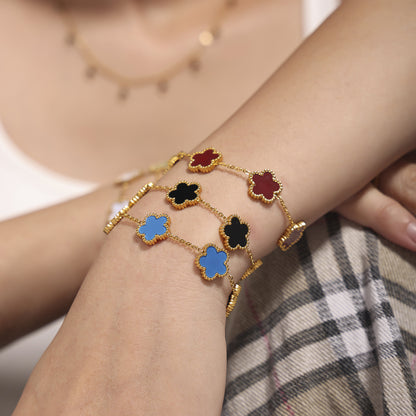 316L Stainless Steel 18K Gold PVD Five Leaf Flower Bracelet - Elegant Gold Flower Bracelet Wholesale Stainless Steel Jewelry - Sensitive Skin Friendly - Detail 8