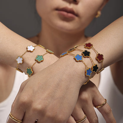 316L Stainless Steel 18K Gold PVD Five Leaf Flower Bracelet - Elegant Gold Flower Bracelet Wholesale Stainless Steel Jewelry - Sensitive Skin Friendly - Detail 9