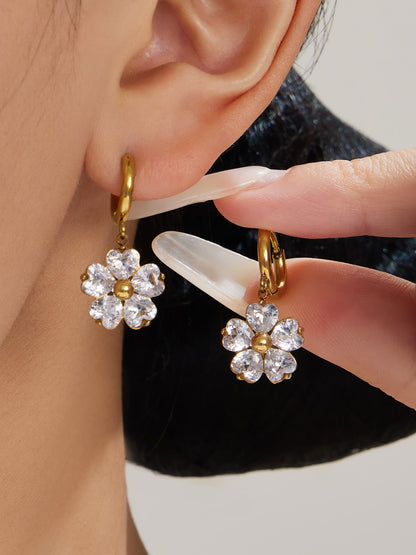 316L Stainless Steel 18K Gold PVD Five-Petal Flower Zircon Jewelry Set Necklace Bracelet Ring Earrings - Five-Petal Flower Zircon Chic Geometric Gold Jewelry Set Wholesale Stainless Steel Jewelry - Sensitive Skin Friendly - Detail 10