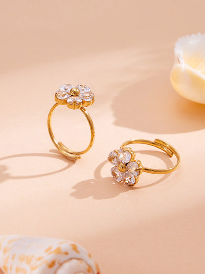 316L Stainless Steel 18K Gold PVD Five-Petal Flower Zircon Jewelry Set Necklace Bracelet Ring Earrings - Five-Petal Flower Zircon Chic Geometric Gold Jewelry Set Wholesale Stainless Steel Jewelry - Sensitive Skin Friendly - Detail 12